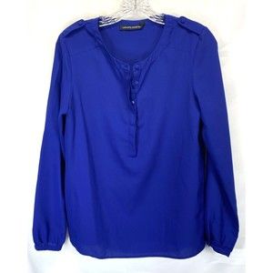 Lafayette Collection Women's Size 44 Long Sleeve Round Neck Blue Blouse Top
